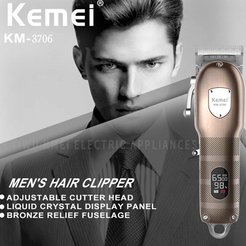 KM3706 pro electric LED hair trimmer metal housing professional cord cordless adjustable powerful hair clipper haircut