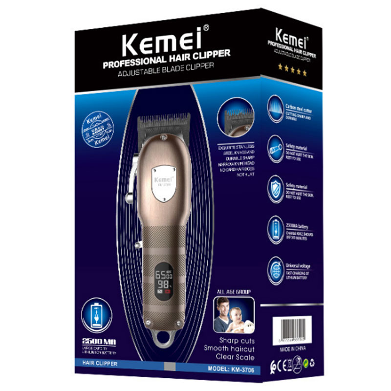 KM3706 pro electric LED hair trimmer metal housing professional cord cordless adjustable powerful hair clipper haircut