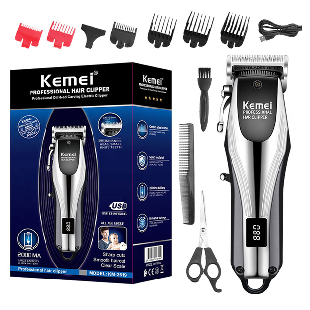 KM2619 rechargeable electric hair trimmer professional adjustable barber hair clipper edge beard powerful haircut machine