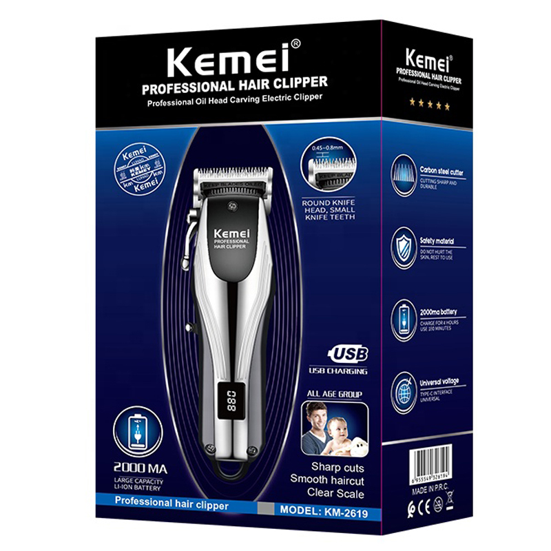 KM2619 rechargeable electric hair trimmer professional adjustable barber hair clipper edge beard powerful haircut machine