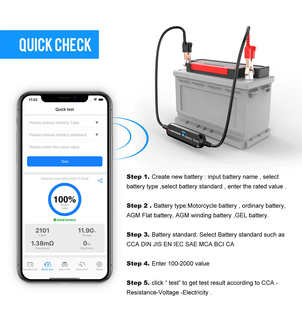 BK100 Bluetooth Car Battery Tester 12V Automotive Lead-Acid Battery Tester 100-2000 CCA 6V 12V Cranking Charging Analyzer