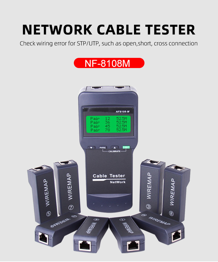 NF-8108M Network Cable Tester Internet Tracker with 8 Remote LCD Display Measure Length Cabl Multifunctional Network Tool