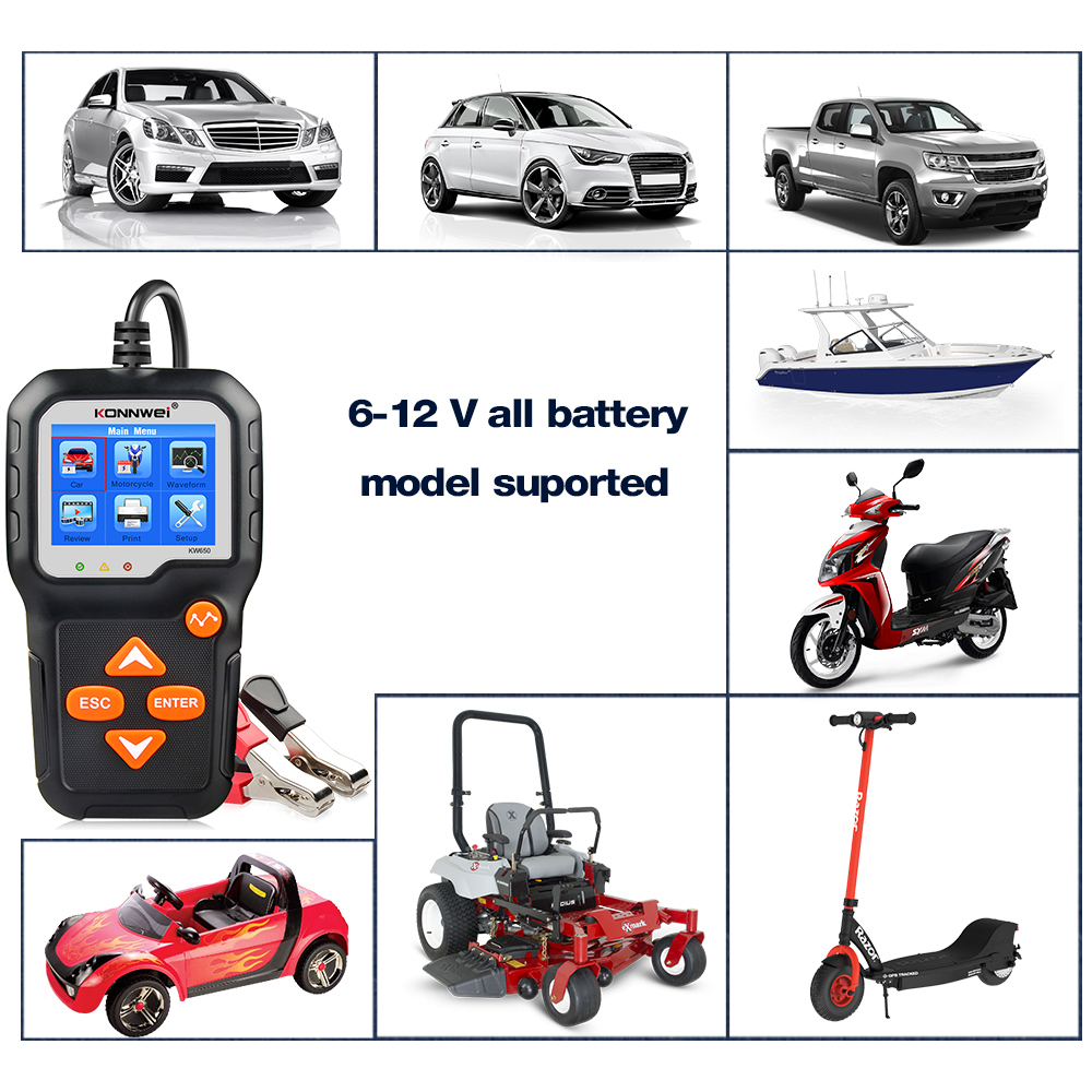KW650 Car Motorcycle Battery Tester 12V 6V  Battery System Analyzer 2000CCA Charging Cranking Test Tools for the Car