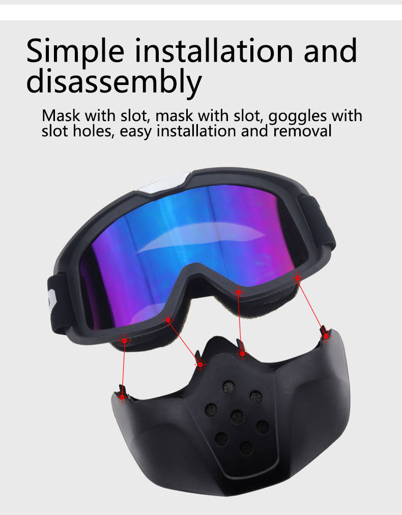 Ski Snow Bike Motorcycle Face Mask Goggles Motocross Motorcycle Open Face Detachable Goggle for Helmets Glasses