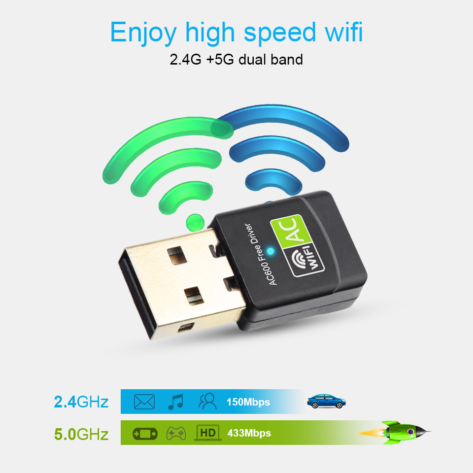 Free Driver USB Wifi Adapter 600Mbps Wi fi Adapter 5ghz Antenna USB Ethernet PC Wi-Fi Adapter Lan Wifi Dongle AC Wifi Receiver