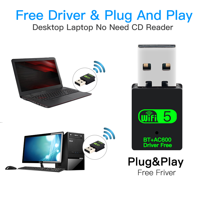 600Mbps USB WiFi Bluetooth 5.0 Adapter 2in1 Dongle Dual Band 2.4G&5GHz USB WiFi 5 Network Wireless Wlan Receiver DRIVER
