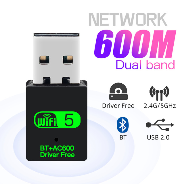 600Mbps USB WiFi Bluetooth 5.0 Adapter 2in1 Dongle Dual Band 2.4G&5GHz USB WiFi 5 Network Wireless Wlan Receiver DRIVER