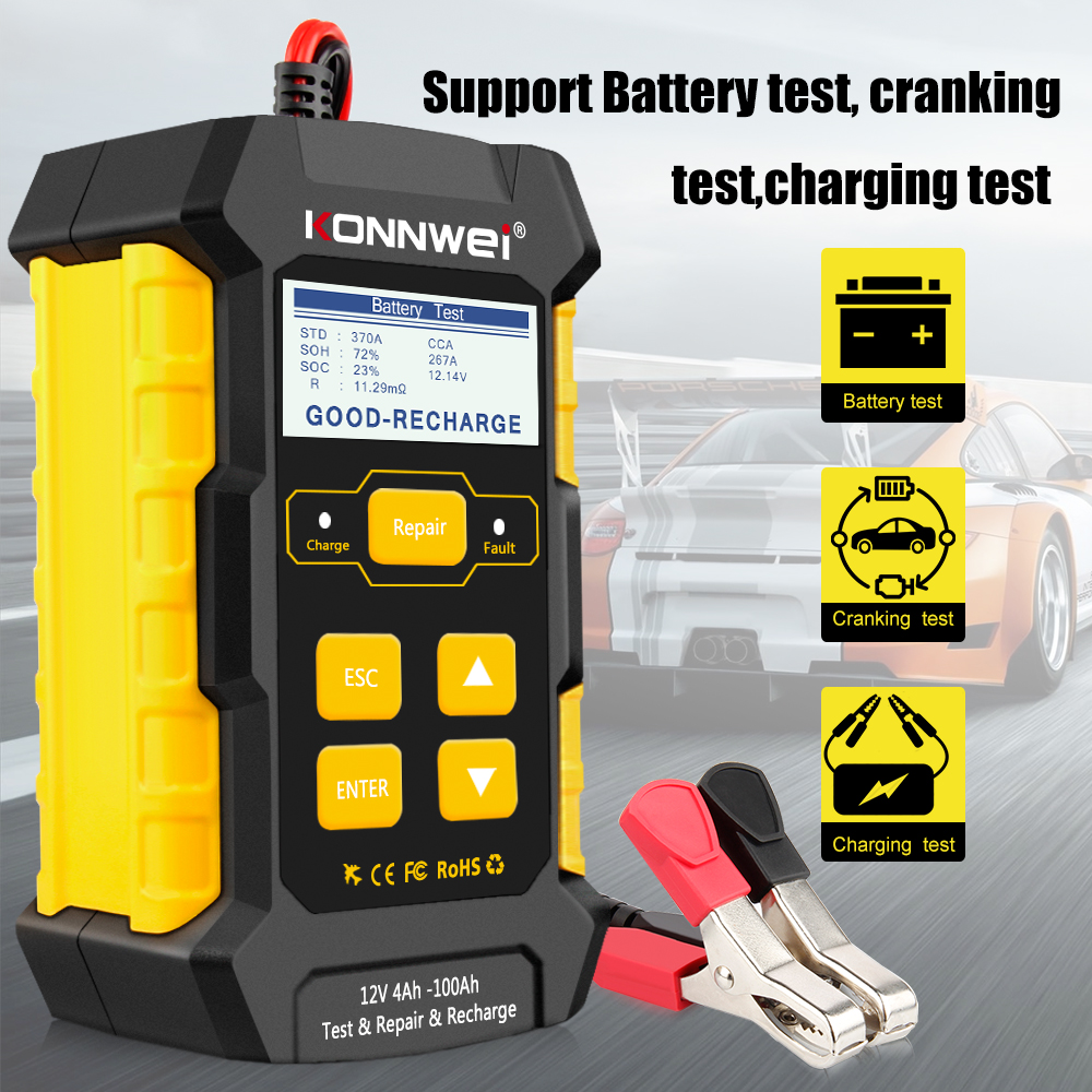 KW510 Full Automatic  12V Car Battery Tester Pulse Repair 5A Battery Chargers Wet Dry AGM Gel Lead Acid Car Repair Tool