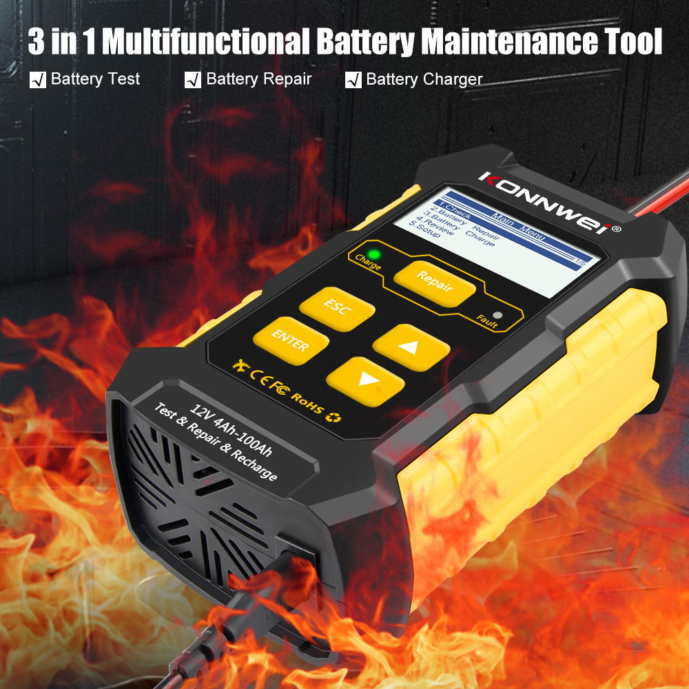 KW510 Full Automatic  12V Car Battery Tester Pulse Repair 5A Battery Chargers Wet Dry AGM Gel Lead Acid Car Repair Tool
