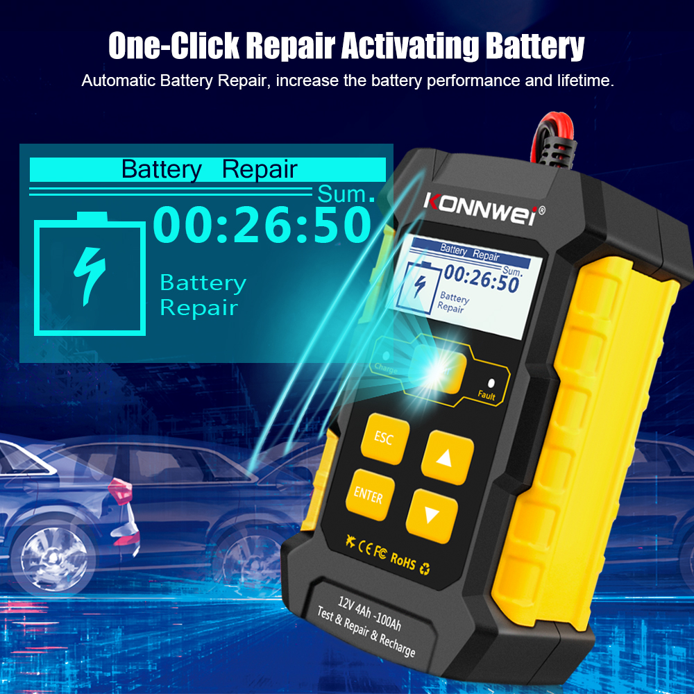 KW510 Full Automatic  12V Car Battery Tester Pulse Repair 5A Battery Chargers Wet Dry AGM Gel Lead Acid Car Repair Tool