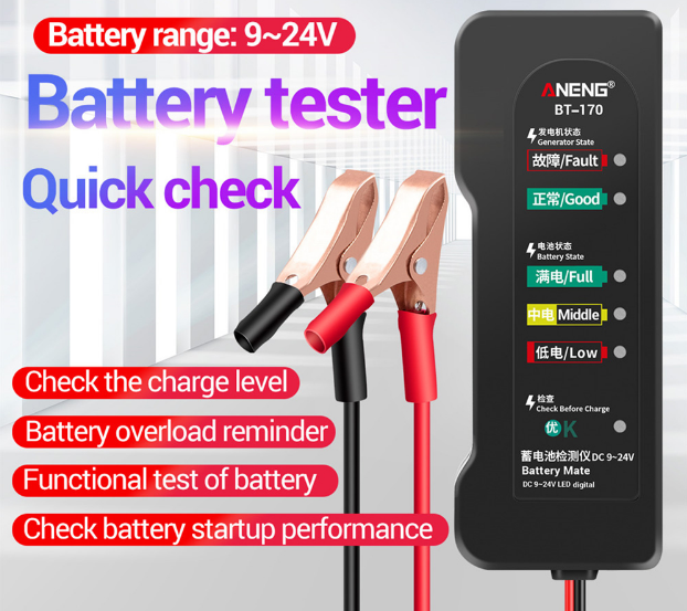 12V Universal Car Battery Tester Detector Motorcycle Electric Scooter Battery Analyzer Fault Diagnostic Detection Tools