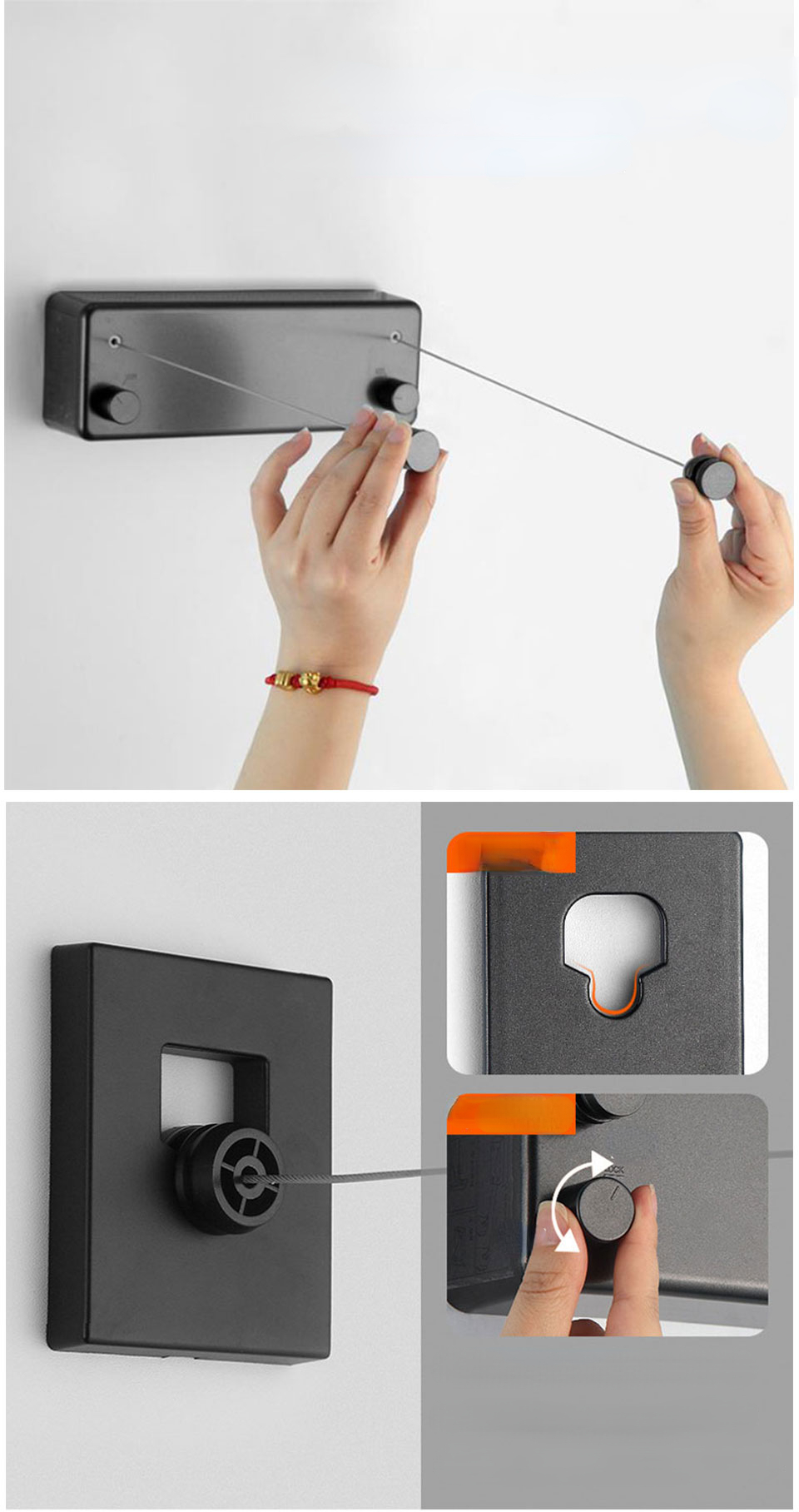 Retractable Clothesline Laundry Line with Adjustable Stainless Steel Double Rope,Wall Mounted Space-Saver Drying Line