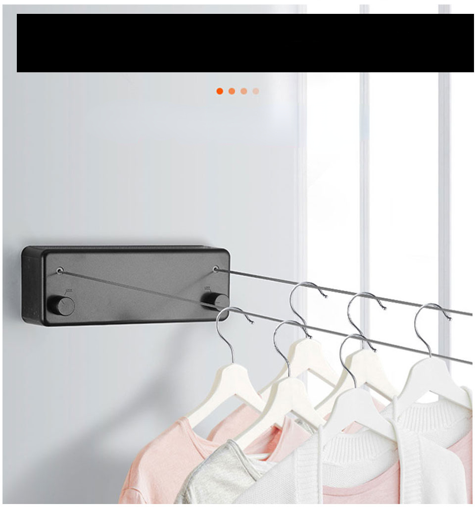 Retractable Clothesline Laundry Line with Adjustable Stainless Steel Double Rope,Wall Mounted Space-Saver Drying Line