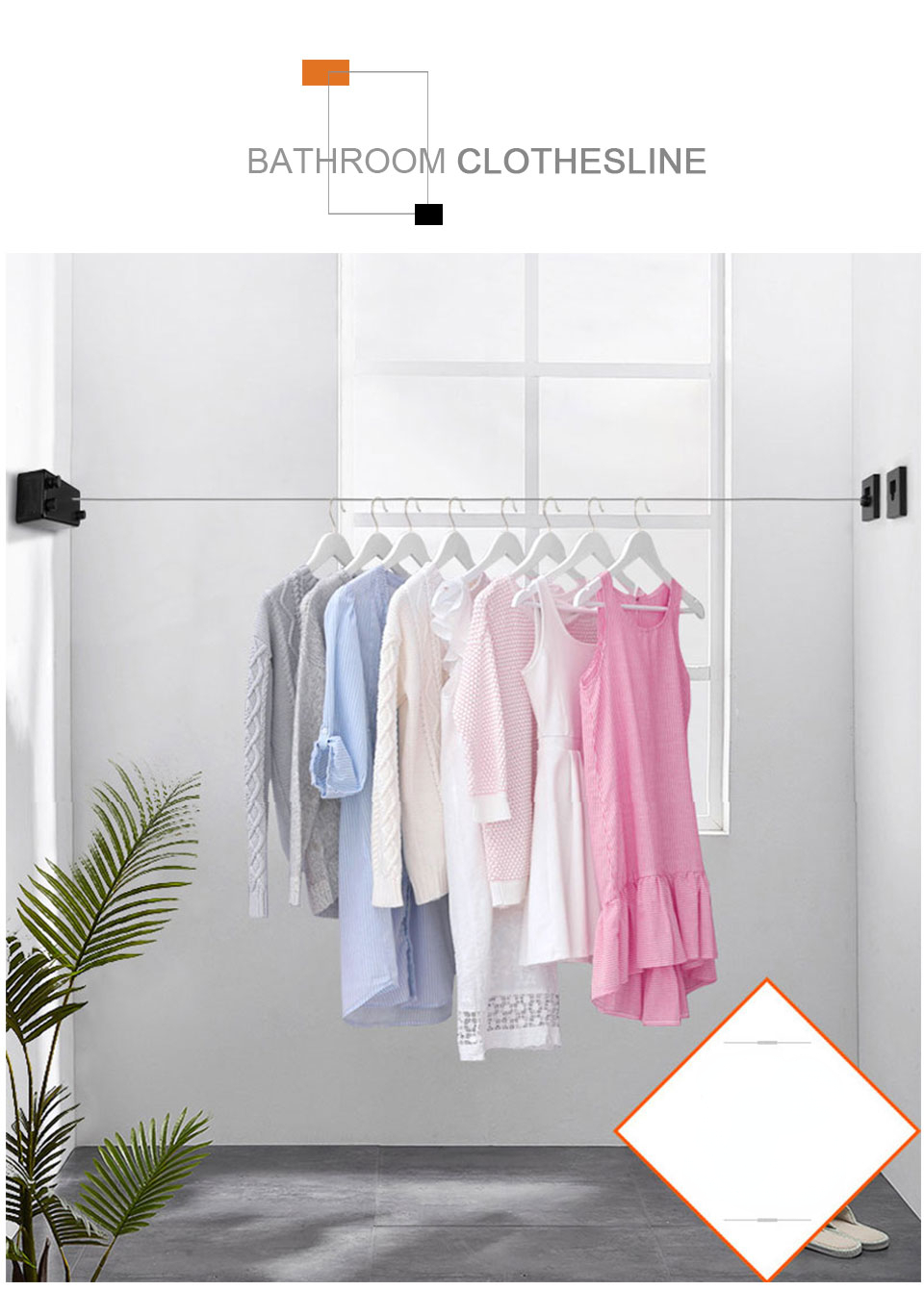 Retractable Clothesline Laundry Line with Adjustable Stainless Steel Double Rope,Wall Mounted Space-Saver Drying Line