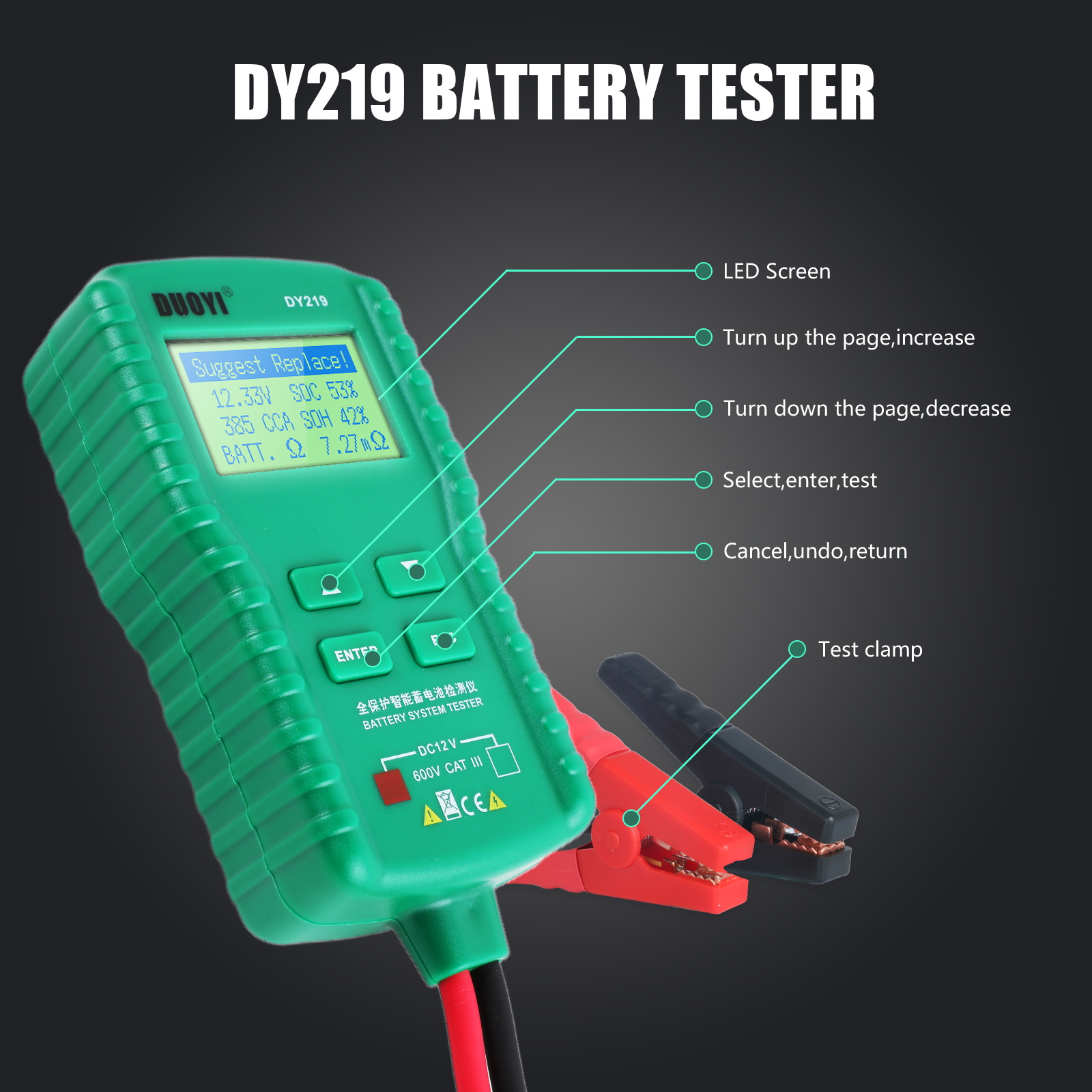 DY219 12V Digital Multimeter Automotive Diagnostic Tools Lead Acid  100~1700CCA Load Auto Analyzer Car Battery Tester