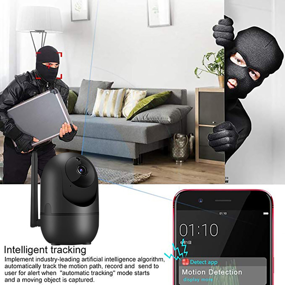 IP Camera Black Smart 1080P HD Home Security camera Auto Tracking Network Wireless CCTV video Surveillance WiFi Camera No SD Card
