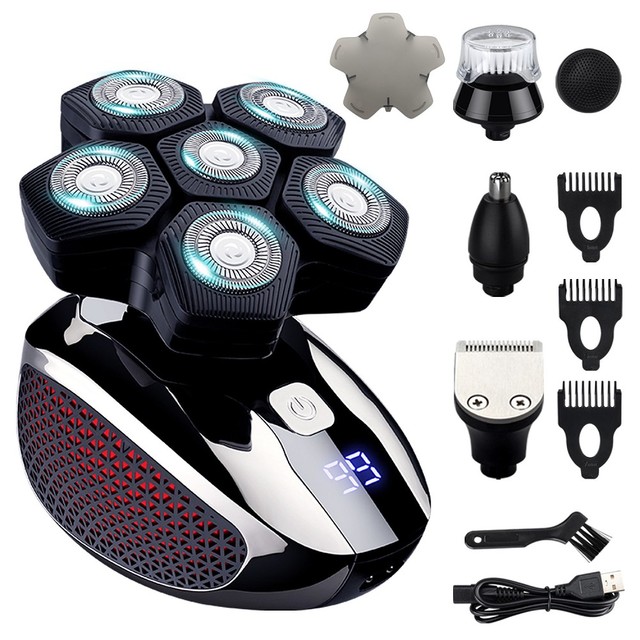 Head Shaver 5 in 1 Electric Razor for Bald Men Trimmer With Nose Hair Sideburns Clipper Waterproof Wet Dry Grooming Kit