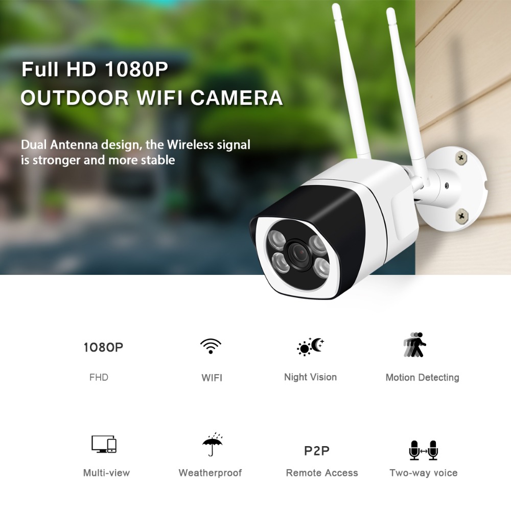 1080P IP Camera WiFi Outdoor Wireless Home Security Camera Two-Way Audio Night Vision Motion Detection Metal Waterproof