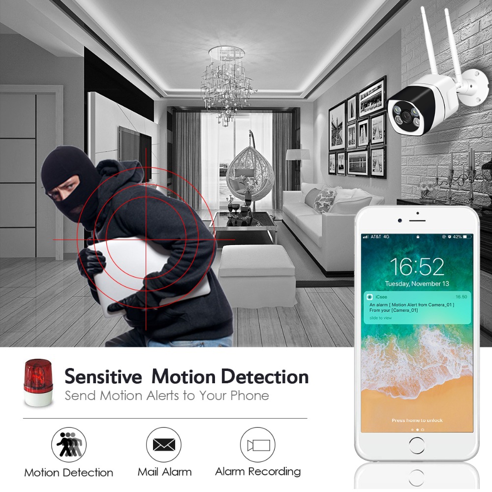 1080P IP Camera WiFi Outdoor Wireless Home Security Camera Two-Way Audio Night Vision Motion Detection Metal Waterproof