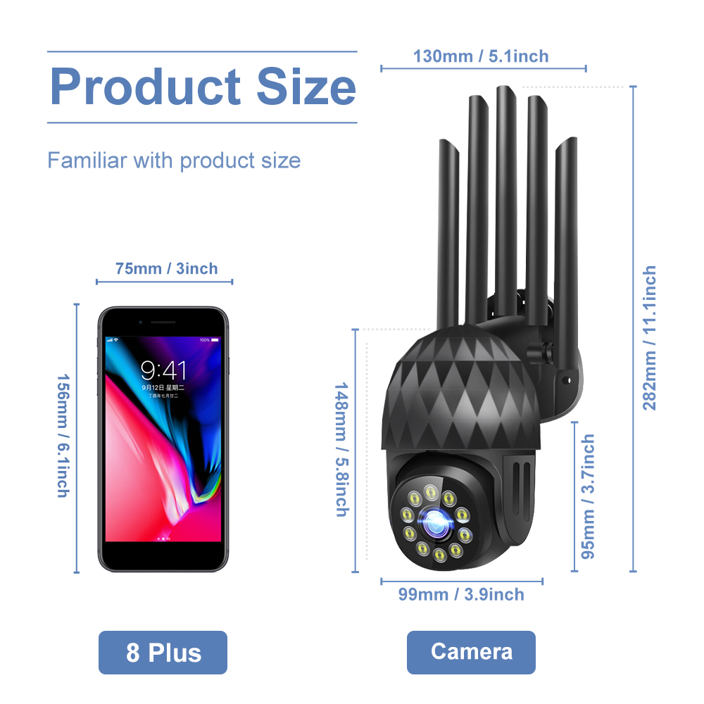 2MP PTZ Camera Outdoor 1080P 4X Digital Zoom Speed Dome Camera WiFi Security CCTV Ai Humanoid Detection Wireless IP Camera