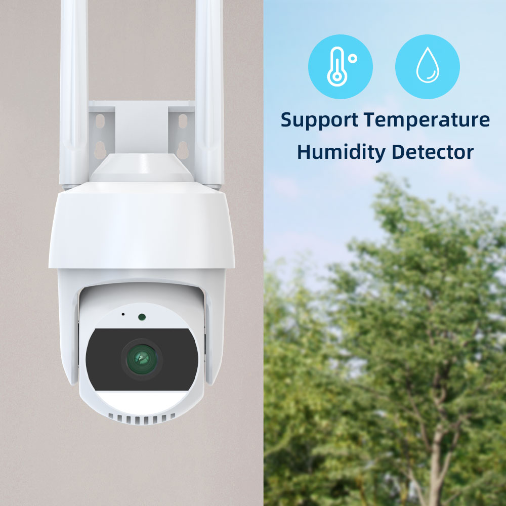 1080P Smart Temperature Humidity Detector Outdoor PTZ Wireless WiFi Security CCTV IP Camera with Siren White Light