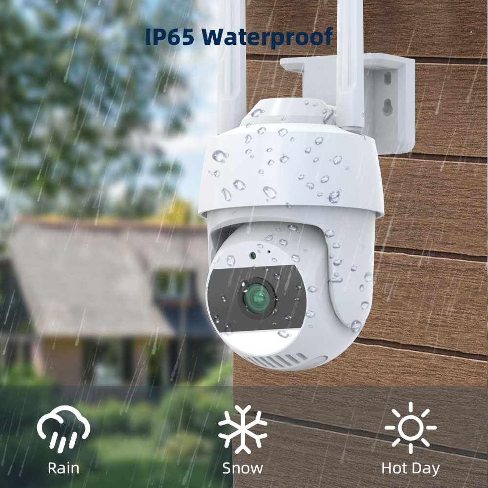 1080P Smart Temperature Humidity Detector Outdoor PTZ Wireless WiFi Security CCTV IP Camera with Siren White Light