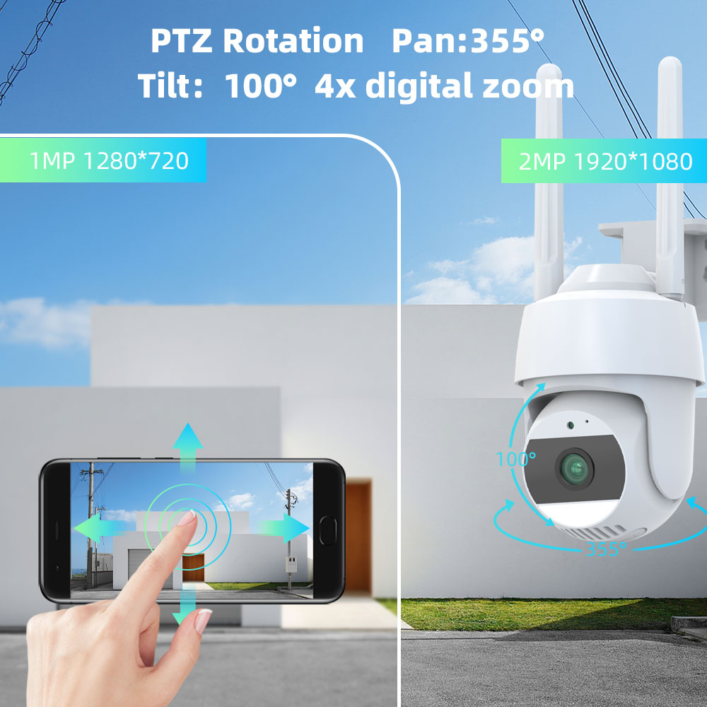 1080P Smart Temperature Humidity Detector Outdoor PTZ Wireless WiFi Security CCTV IP Camera with Siren White Light