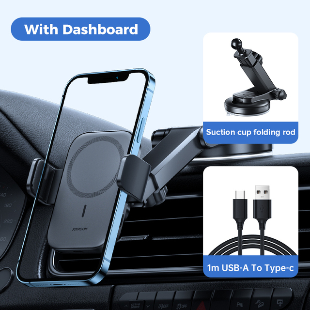Magnetic Car Phone Holder With Electric Clamp Arm Fast Wireless Charger For Phone 13 12 Pro Max Hands-free Car Mount