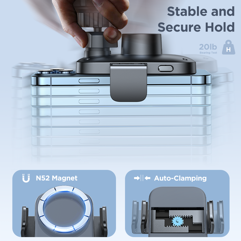 Magnetic Car Phone Holder With Electric Clamp Arm Fast Wireless Charger For Phone 13 12 Pro Max Hands-free Car Mount