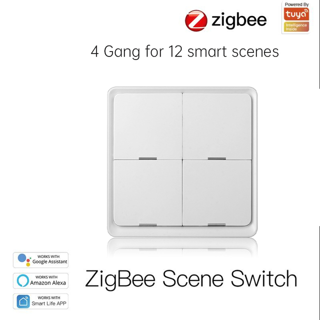 4 Gang Tuya Wireless 12 Scene Switch Push Button Controller Battery Powered Automation Scenario for Tuya Smart Devices