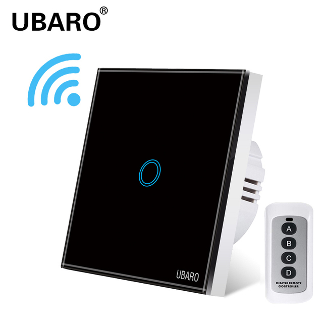 Wireless Remote Control Switch Black Luxury Crystal Glass Panel Smart Home Wall Light Led Indicator Sensor 1 Gang
