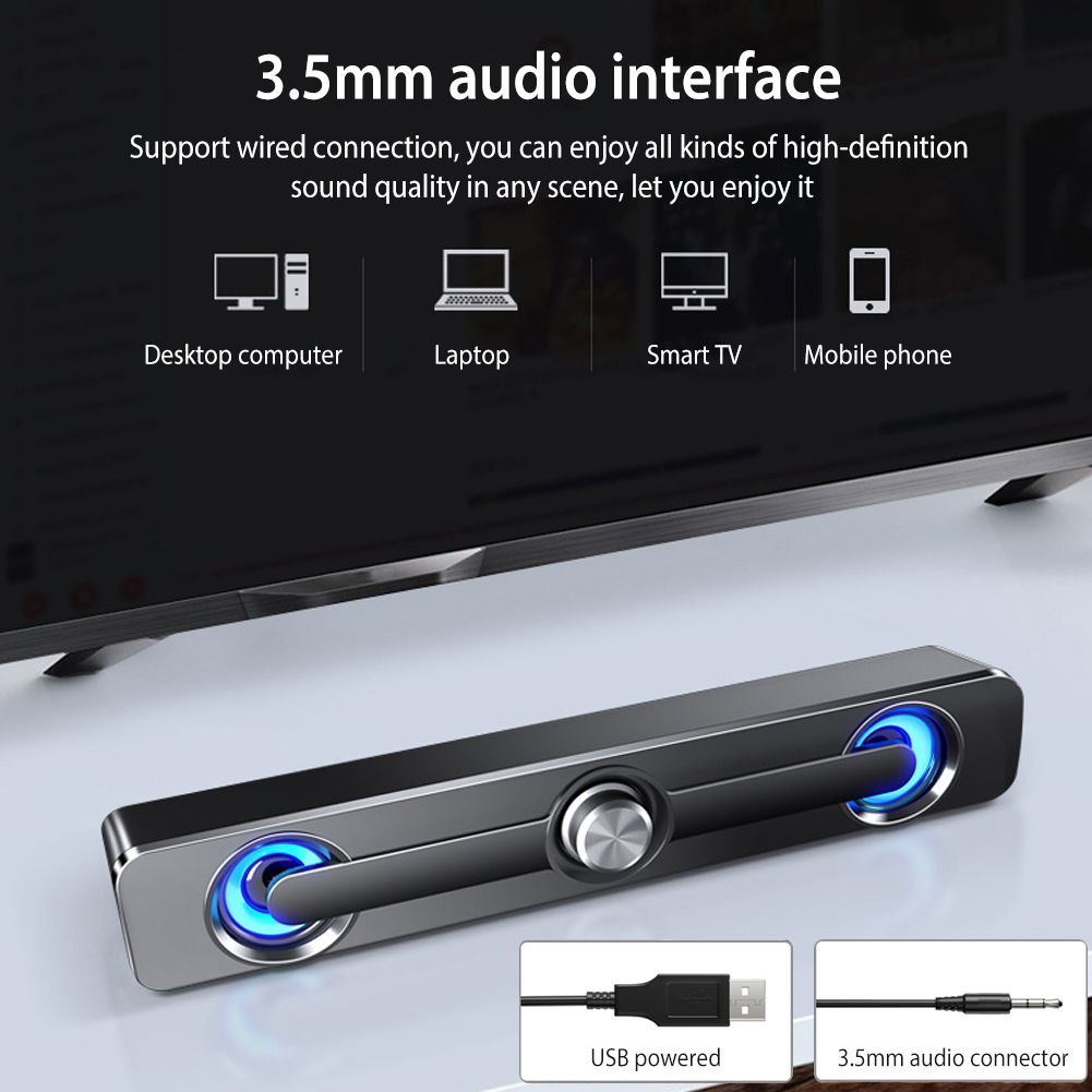Home Computer Bluetooth Wired Speakers With LED Lights Home Desktop Dual Speakers Stereo Surround Sound For PC TV