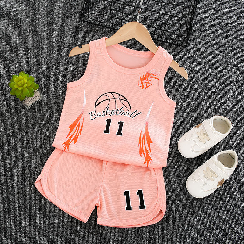 Toddler Kid Basketball Jersey Outfit Baby Boy Girl Letters Tank Top + Track Shorts Sets Summer Clothes for 1-6T