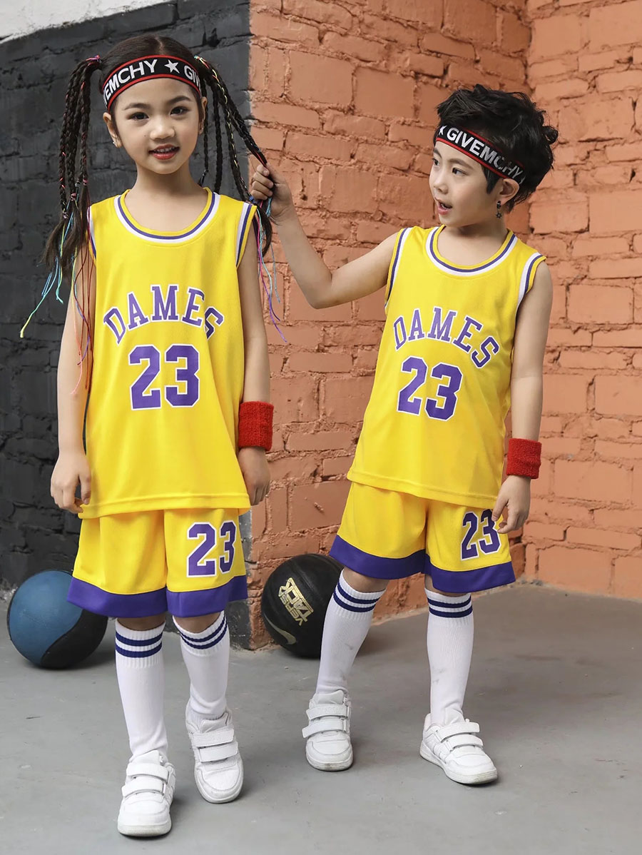 DAMES #23 throwback Basketball jersey sets child Basketball Uniforms Breathable sport vest and shorts set girls sportswear