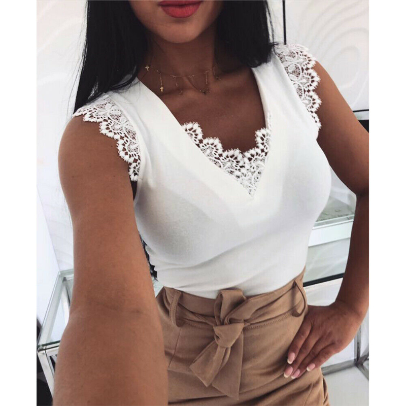 1pc V Sexy Lace-Up Women Summer Tank Tops Lace Vest Fashion Camisole Sleeveless Casual T-Shirt