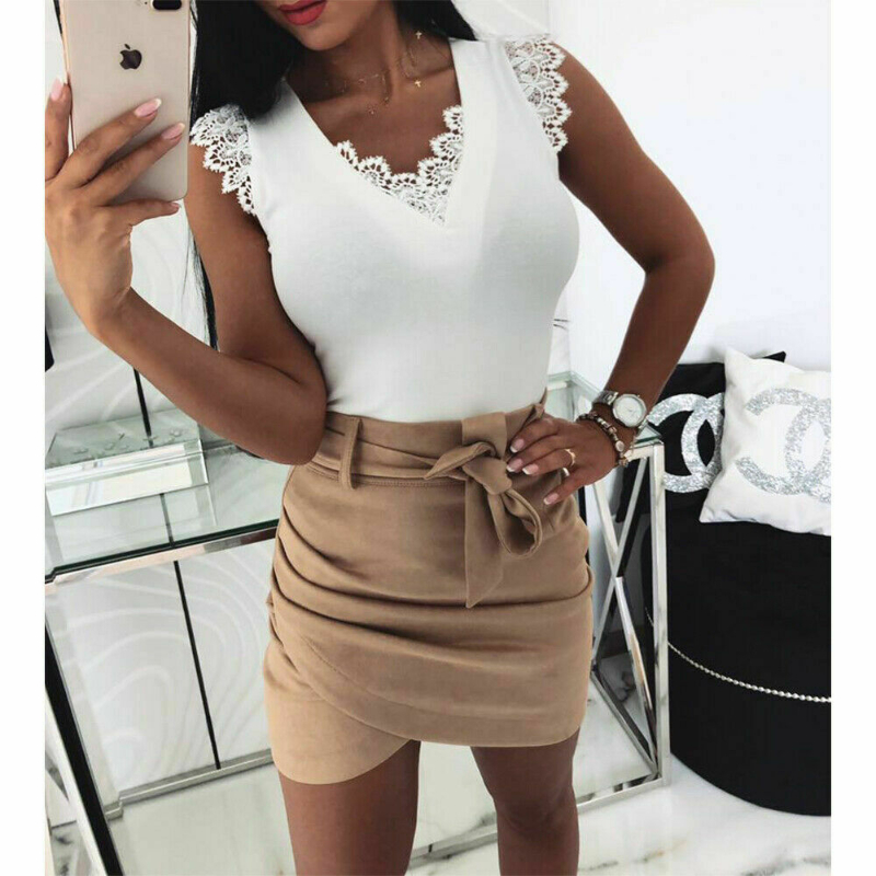 1pc V Sexy Lace-Up Women Summer Tank Tops Lace Vest Fashion Camisole Sleeveless Casual T-Shirt