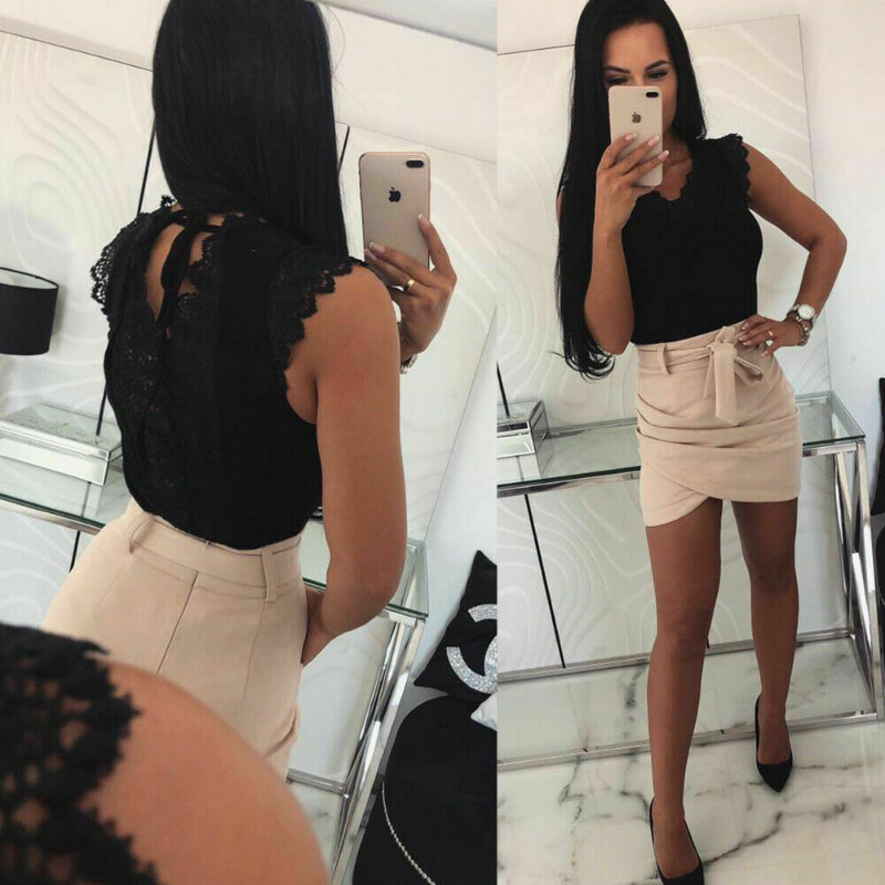1pc V Sexy Lace-Up Women Summer Tank Tops Lace Vest Fashion Camisole Sleeveless Casual T-Shirt