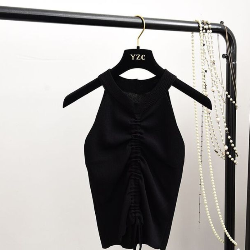 Sexy Lace Up Drawstring Ruched Crop Top Women Summer Stretch Sleeveless Camisole Tops Streetwear V Neck Slim knitted Tank Top