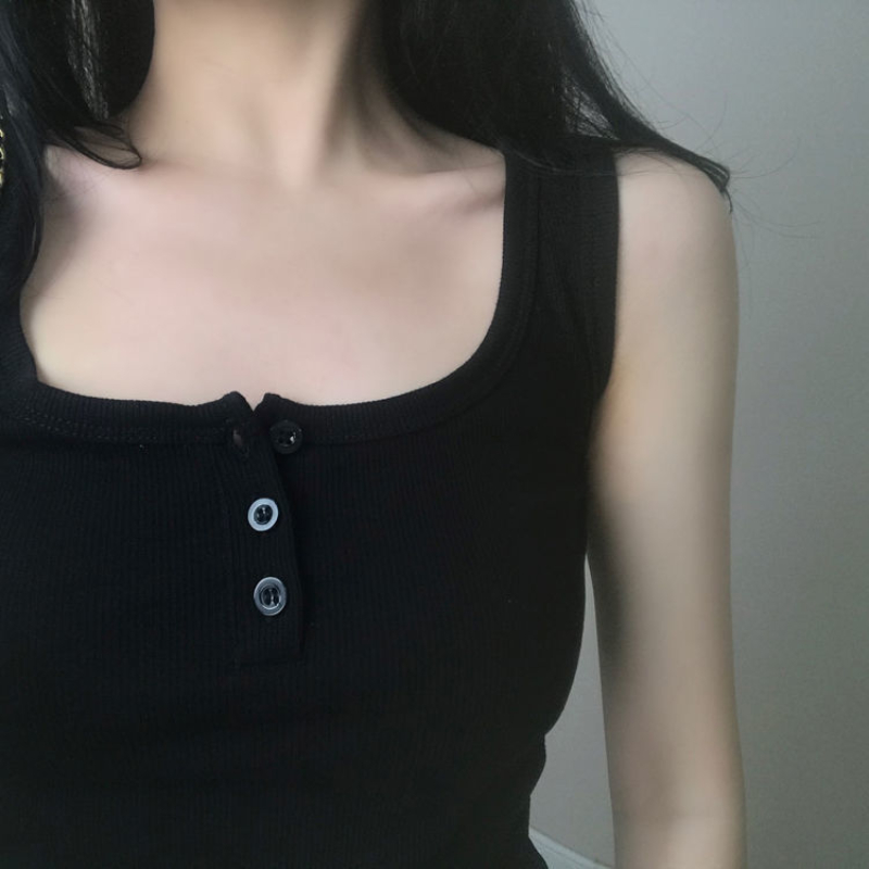 1PC New Sexy Tank Top Button Ribbed Crop Tops Women Summer Camis U-neck Camisole Fashion Casual Tube Female Sleeveless Cropped Vest