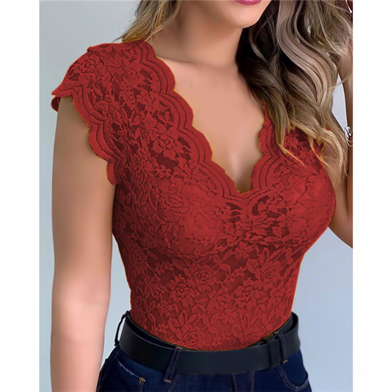 1pc Summer Sexy Women V Neck Lace Vest Top Solid Sleeveless Tank Tops Female Elegant Floral Hollow Out Bodycon