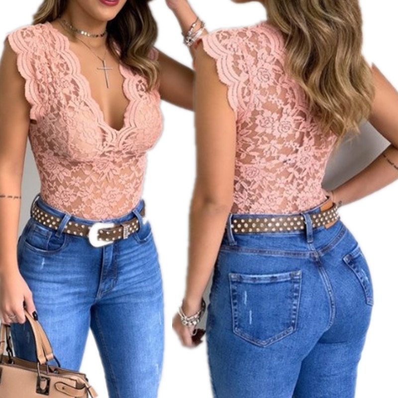 1pc Summer Sexy Women V Neck Lace Vest Top Solid Sleeveless Tank Tops Female Elegant Floral Hollow Out Bodycon