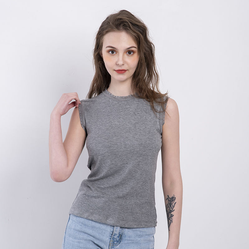 1pc Good Quality Lace Edge Rib Cotton Tank Top Women Summer O Neck Sleeveless Chic Basic T shirt  Streetwear Stretch Slim fit  Tees