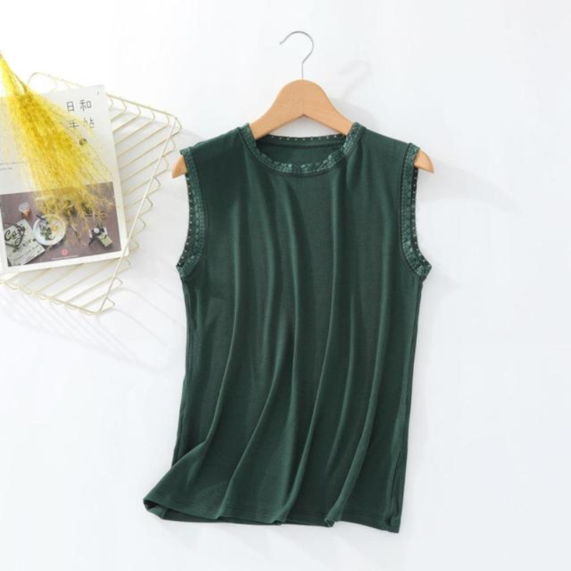 1pc Good Quality Lace Edge Rib Cotton Tank Top Women Summer O Neck Sleeveless Chic Basic T shirt  Streetwear Stretch Slim fit  Tees