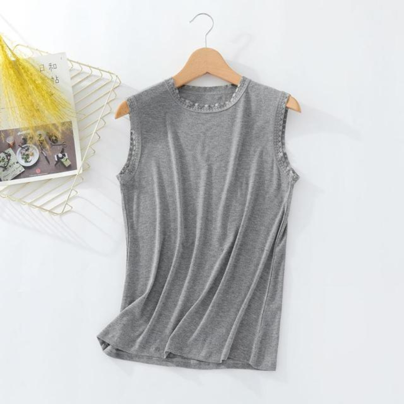 1pc Good Quality Lace Edge Rib Cotton Tank Top Women Summer O Neck Sleeveless Chic Basic T shirt  Streetwear Stretch Slim fit  Tees
