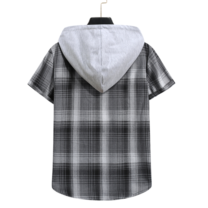 Summer Men's Couple Hooded Checked Short-sleeved Shirts