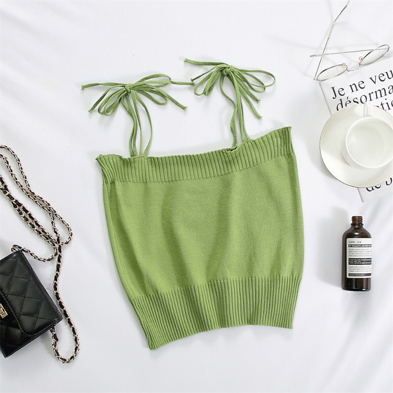 Summer Women Embroideried Flower Tank Crop Tops Girls Knitted Camisole Sleeveless Tee shirts With Laced Straps
