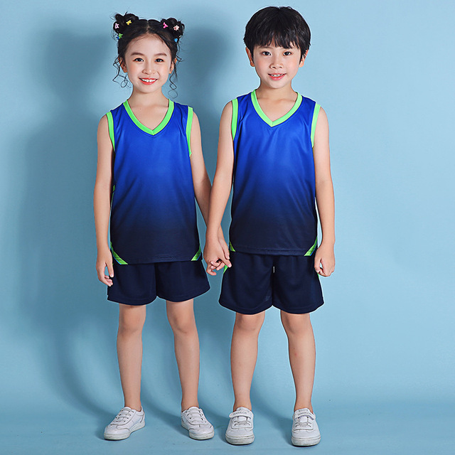 Children Basketball Uniforms kits Boys Gradient Basketball Jerseys Sets Kids Sports Kits Girls Team Training Suits Shot Uniform