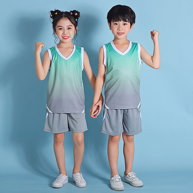 Children Basketball Uniforms kits Boys Gradient Basketball Jerseys Sets Kids Sports Kits Girls Team Training Suits Shot Uniform