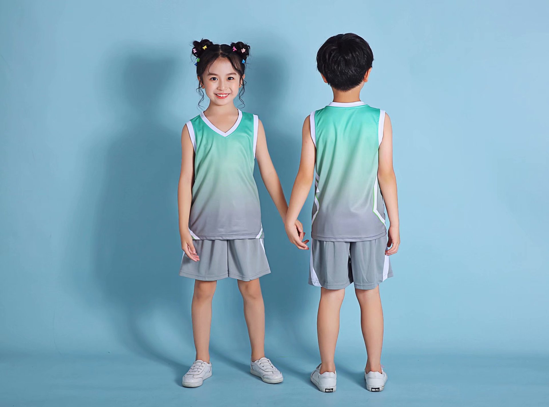 Children Basketball Uniforms kits Boys Gradient Basketball Jerseys Sets Kids Sports Kits Girls Team Training Suits Shot Uniform