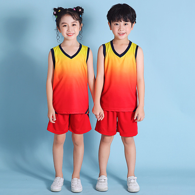 Children Basketball Uniforms kits Boys Gradient Basketball Jerseys Sets Kids Sports Kits Girls Team Training Suits Shot Uniform